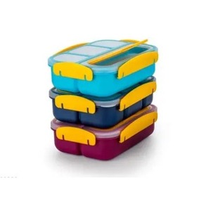 Boîte à lunch en plastique à 4 compartiments avec couverts pratiques et couvercle en plastique pour une fraîcheur et un stockage des repas confortables - Product Image 6