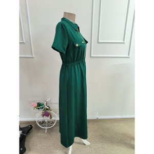 Robe longue en viscose à manches courtes, col zippé, deux fils, avec détails de poches décoratives, 35358 - Vert - Product Image 5