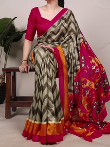 Attrayant Tussar Soie Avec Impression Saree Femme Mode Fabricant Et Fournisseur De L'Inde Au Taux Le Plus Bas - Product Image 3