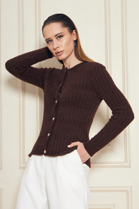 Cárdigan de Punto Acanalado con Hilo de Pluma de Textura Suave para Mujer, Cárdigan Abotonado, Cálido, Elegante y Cómodo, Servicio ODM OEM - Product Image 6