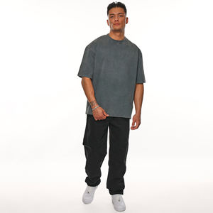 Venta al por mayor en blanco 100% lavado ácido de algodón peinado personalizado hombres camiseta vintage de gran tamaño - Product Image 4