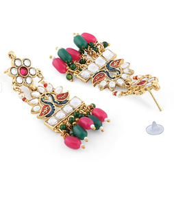 Conjunto de joyería tradicional india con Collar chapado en oro, pendientes para ocasiones especiales disponibles a los mejores precios - Product Image 6