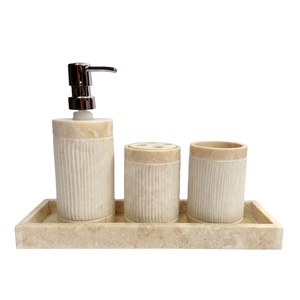 Deluxe Bali Beige Marble <b>Hand</b> <b>Soap</b> Foam Dispenser 4-Piece Modern Design Custom Hotel Bathroom - Product Image 1