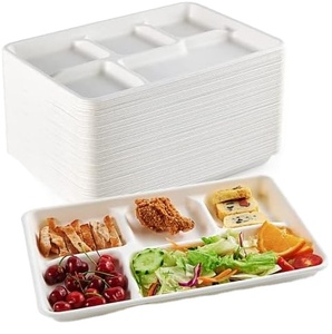 Sugarcane Bagasse <strong>Plates</strong> for Food Tray <strong>Disposable</strong> Customized Sizes <strong>Plates</strong> Meal Natural <strong>8</strong> <strong>Compartment</strong> Paper Dinnerware Sets
