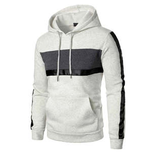 Sudadera con capucha con cordón y bolsillo de canguro con bloque de color al por mayor para hombre, ropa básica transpirable e informal, mezcla de algodón grueso en blanco - Product Image 2