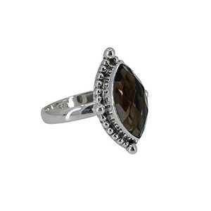 925 Sterling Silver Boho-Inspired Handmade <b>Ring</b> with Smoky <b>Quartz</b> Marquise Number Shape Perfect November Birthstone Gift for Her - Product Image 1