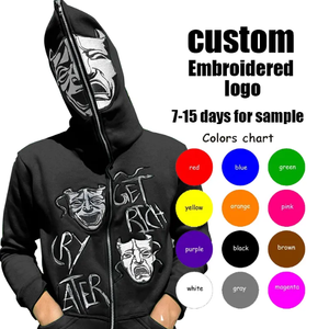 Sudadera con capucha y cremallera completa para hombre, de forro polar, con bordado personalizado, de gran tamaño, con cremallera frontal, 100% algodón, de alta densidad. - Product Image 2