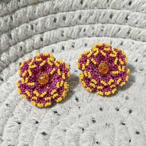 Bohemian Style Marigold Jamun <b>Beaded</b> Stud Earrings Trendy Turquoise Flower Huggie Earrings Alloy <b>Plastic</b> for Religious Parties - Product Image 3