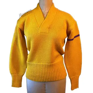 Gelb Letterman Schulpullover Pullover Vintage Stickerei bedruckt langärmlig atmungsaktiv Baumwolle Übergröße Winterpullover