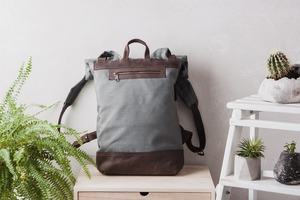 Sac à dos de luxe en cuir et toile, décontracté, vintage, pour les voyages en plein air, l'école, l'ordinateur portable, grande capacité, écologique, fabriqué en usine LCBP-0184 - Product Image 5