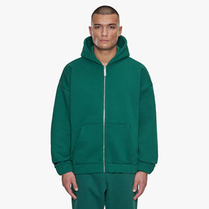 Vente en gros de sweats à capuche en molleton de coton 100% épais col à capuche à motif solide zippé Impression de logo personnalisée - Product Image 1