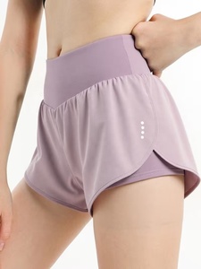 Shorts Deportivos para Mujer, Cintura Alta, Color Morado, con Bolsillos, Secado Rápido, Cintura Elástica, Shorts Cortos para Hombre, Color Sólido - Product Image 1