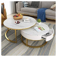 Table basse avec plateau en marbre blanc table basse en acier inoxydable doré avec tiroir ensembles de tables basses en marbre de luxe nordique moderne