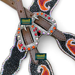 Cuello de cabeza y pecho de cuero occidental para caballo Totalmente diamantes de imitación Fascinado Western Horse Tack Sets Venta Exportador personalizado - Product Image 4