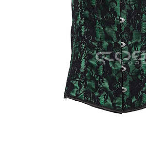 Corsé gótico vintage de satén verde con superposición de encaje negro con volantes - Product Image 4