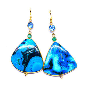 Plata brillante de Ley 925 Chapado en oro Crisomalaquita Piedra preciosa Classic Ladies Wear Pendientes colgantes - Product Image 2