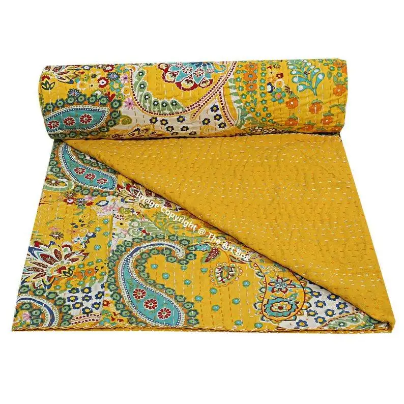 Colcha floral artesanal Kantha colcha indiana vintage decoração de quarto lindos cobertores de algodão puro melhor qualidade métrica