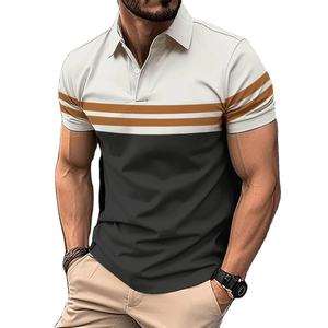 Camisa POLO para hombre, solapa, botones, estampado de retazos, ropa deportiva informal de manga corta para hombre - Product Image 1