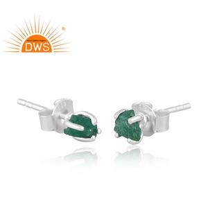 Pendiente de tuerca de Esmeralda en bruto Natural de plata de ley fina de último diseño, joyería personalizada para mujer, regalo para ella - Product Image 1