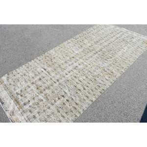 Alfombra turca clásica Vintage Beige 4,2x8,9 pies lana hecha a mano con patrón de pasillo rectangular de retazos alfombra de noche con respaldo de látex - Product Image 4