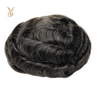 Prothèse capillaire pour homme en cheveux indiens Remy pleine densité 100% naturels, ondulés, avec base ultra-fine de 6 pouces, personnalisable