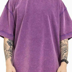 Nouveauté T-shirt délavé à l'acide pour homme 100% coton Col rond Épaules tombantes T-shirt uni lourd Exportation du Pakistan - Product Image 4