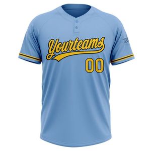 Sublimación personalizada béisbol Softball Jersey azul amarillo letras 2 botones 100% poliéster antibacteriano transpirable al por mayor - Product Image 2