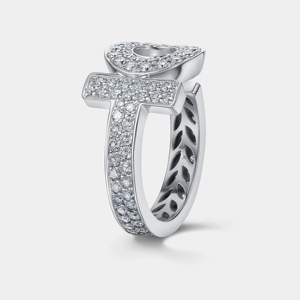 Elegante Anillo Plateado con Diseño XO y Diamantes Brillantes en Pavé, Joyería de Moda para Mujer - Product Image 2