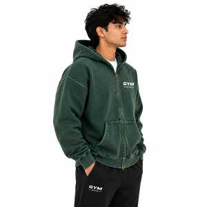 Men Dark <b>Green</b> Regular Fit Anti-Wrinkle Acid Wash Solid 2 1 Lightweight Pullover Hoodie Custom <b>Gym</b> Active Logo Fleece Streetwear - Product Image 4