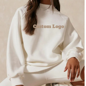 Haute qualité vêtements quotidiens pour femmes polaire Logo personnalisé couleur unie col montant pull surdimensionné sweat-shirt lourd - Product Image 1