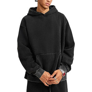 Vintage Oversize Heavy Cotton Fleece 80/20 French Terry Custom Pullover Acid Wash Distressed No <b>String</b> Hoodie Winter - Product Image 1