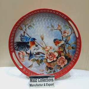 Plateaux de service en métal imprimés ronds faits à la main de qualité supérieure pour le bureau à domicile ou la décoration de la cuisine-Tarifs de gros garantis - Product Image 1