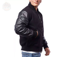 Blousons universitaires de baseball pour hommes de haute qualité, corps en laine, manches en cuir, col montant, vente en gros, fabricant OEM