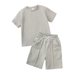 2023 été coton enfants vêtements ensemble à manches courtes T-Shirt Shorts 2 pièces solide - Product Image 1