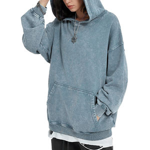 Alta calidad personalizado de gran tamaño Boxy suelta gota hombro manga larga pulóver ácido lavado sudaderas con capucha hombres sudaderas con capucha desgastadas - Product Image 1