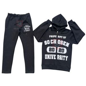 Conjunto Deportivo Universitario Estilo Varsity para Hombre, Sudadera con Capucha y Cremallera con Estampado Gráfico de Letras y Pantalones, Traje Deportivo Personalizado - Product Image 1