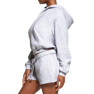 Sweat à capuche de course brodé en tricot grande taille pour femmes, devant et dos doux, extensible, fermeture éclair, veste chaude, vêtements de fitness, logo personnalisé - Product Image 4