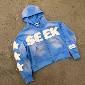 เสื้อฮู้ดดี้ผู้ชายผ้าฝ้าย 100% สไตล์วินเทจ ลวดลายสกรีนทั้งตัว ลุคสตรีท แต่งยับๆ แบบดิสเทรส ตัดเย็บแบบดิบ ล้างสีแบบแอซิดวอช สำหรับฤดูหนาว พร้อมโลโก้สั่งทำ - Product Image 2