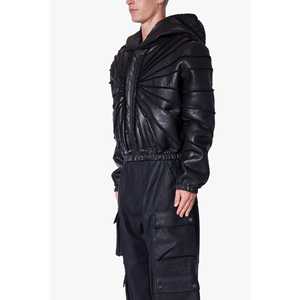 Sudadera corta con capucha de cuero negro - Product Image 5