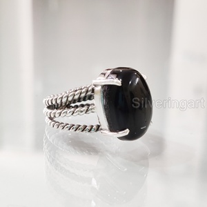 Anillo de mujer Piedra preciosa de ónix negro natural Piedra natal de Diciembre 3 Banda trenzada Aniversario Joyería Bohemia Anillo de plata esterlina 925 - Product Image 2
