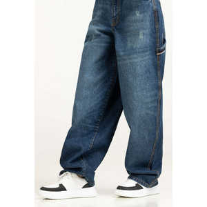 กางเกงยีนส์เดนิมเอวสูงทรงขากว้างสำหรับผู้หญิง รุ่น WM-JNS-SS25-006 ระบายอากาศได้ดี ซักได้ สไตล์วินเทจ ทรงขาบานหลวมๆ แบบคาร์โก้ สไตล์ Y2K พร้อมโลโก้ - Product Image 3