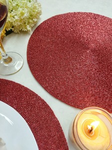 Luxury Silver Seed <b>Bead</b> Handmade Round Designer Coaster <b>Placemats</b> for Home or Wedding From India - Product Image 3
