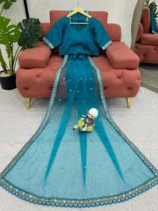 Hermoso Sari Informal para Mujer para Fiestas con Bordado y Lentejuelas, Absorbe la Humedad y Protege del Sol para Todas las Temporadas - Product Image 6