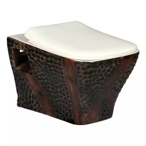 Toilette monobloc en céramique chinoise de style moderne Conception en bois gaufré Finition mate Piège en P carré pour les toilettes publiques de la villa - Product Image 2