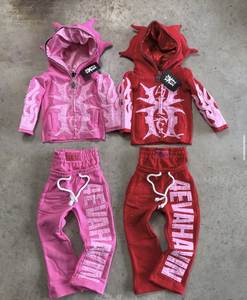 Ensemble de survêtement rose et rouge à capuche pour filles, impression par sublimation, streetwear, veste zippée intégrale, pantalon de jogging, vêtements d'automne pour enfants - Product Image 1