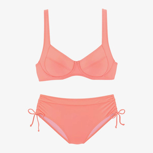 Conjunto de bikini de dos piezas color coral para mujer, top push-up con lazo lateral y braga de spandex y nailon. - Product Image 1