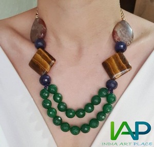 Conjunto de collar de resina para fiestas, gargantillas de eslabones personalizados de la galería de moda, collar hecho a mano con bordado colorido de corte de corazón - Product Image 2