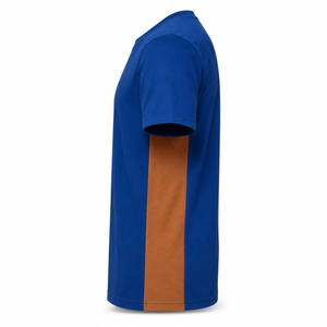 T-shirt col rond bleu roi en gros avec empiècements latéraux couleur rouille, vêtements décontractés d'été en coton personnalisés pour hommes - Product Image 6