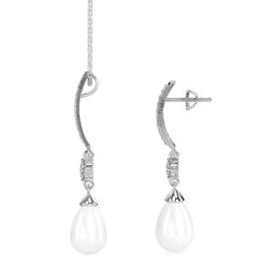 CLARA Parure de bijoux fins en argent sterling 925 avec pendentif perle Reine, boucles d'oreilles et chaîne plaqués rhodium et zircone suisse pour femme - Product Image 3
