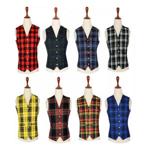 Chaleco de 5 botones con cuello en V a cuadros de tartán de alta calidad para hombre, elegante vestido escocés, chaleco para boda, graduación, tela de lana transpirable - Product Image 1